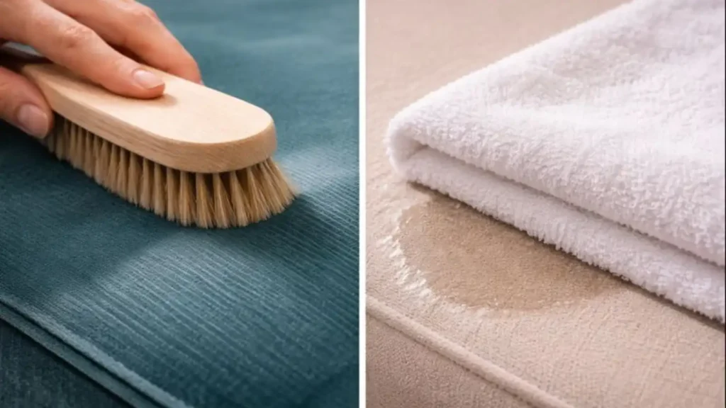 Limpieza de terciopelo en casa cepillado suave y absorción de humedad