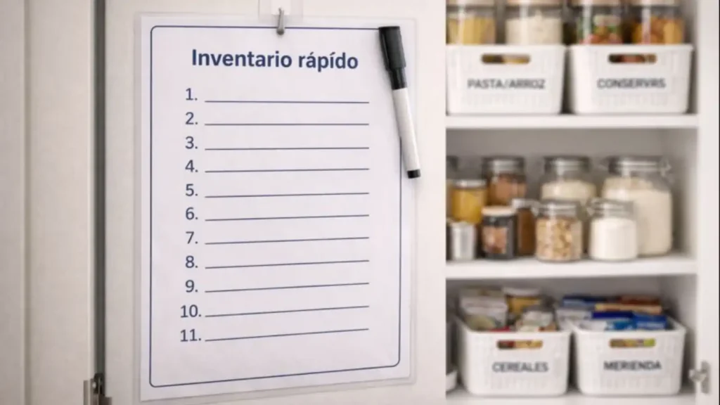 Puerta de despensa con hoja plastificada de inventario rápido y rotulador borrable