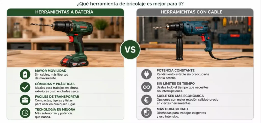 Herramientas de bricolaje a batería y con cable para trabajos en casa