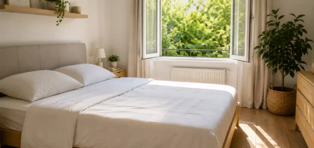 Dormitorio ventilado para prevenir la acumulación de ácaros en la cama